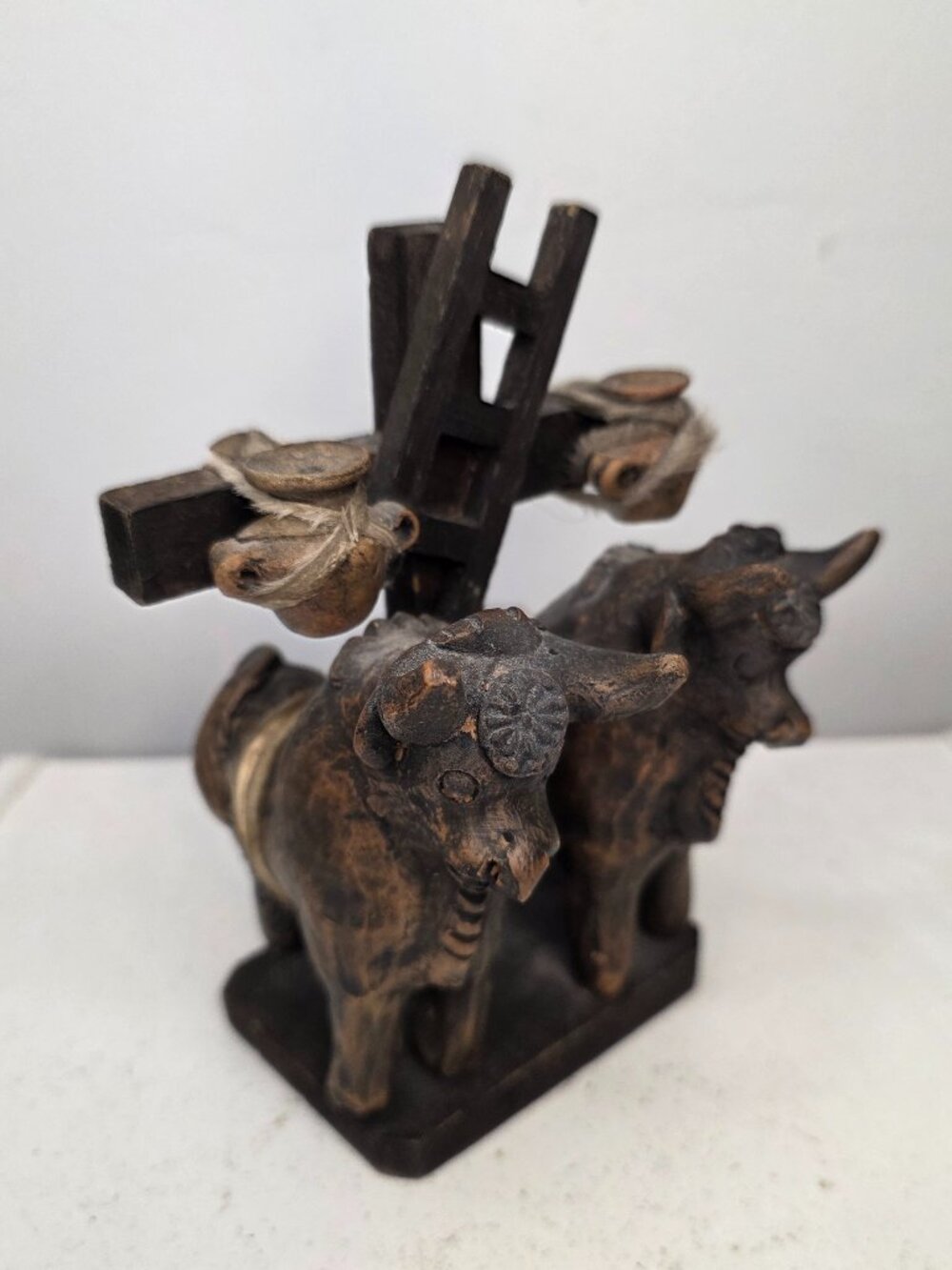 Handcrafted Terracotta Toritos de Pucara Bull Cart Peruvian Folk Art Decor